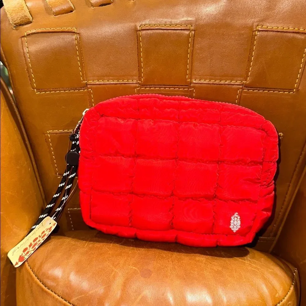 FP movement Winterberry Red Essentials Quilted Nylon Waterproof Cosmetic Bag